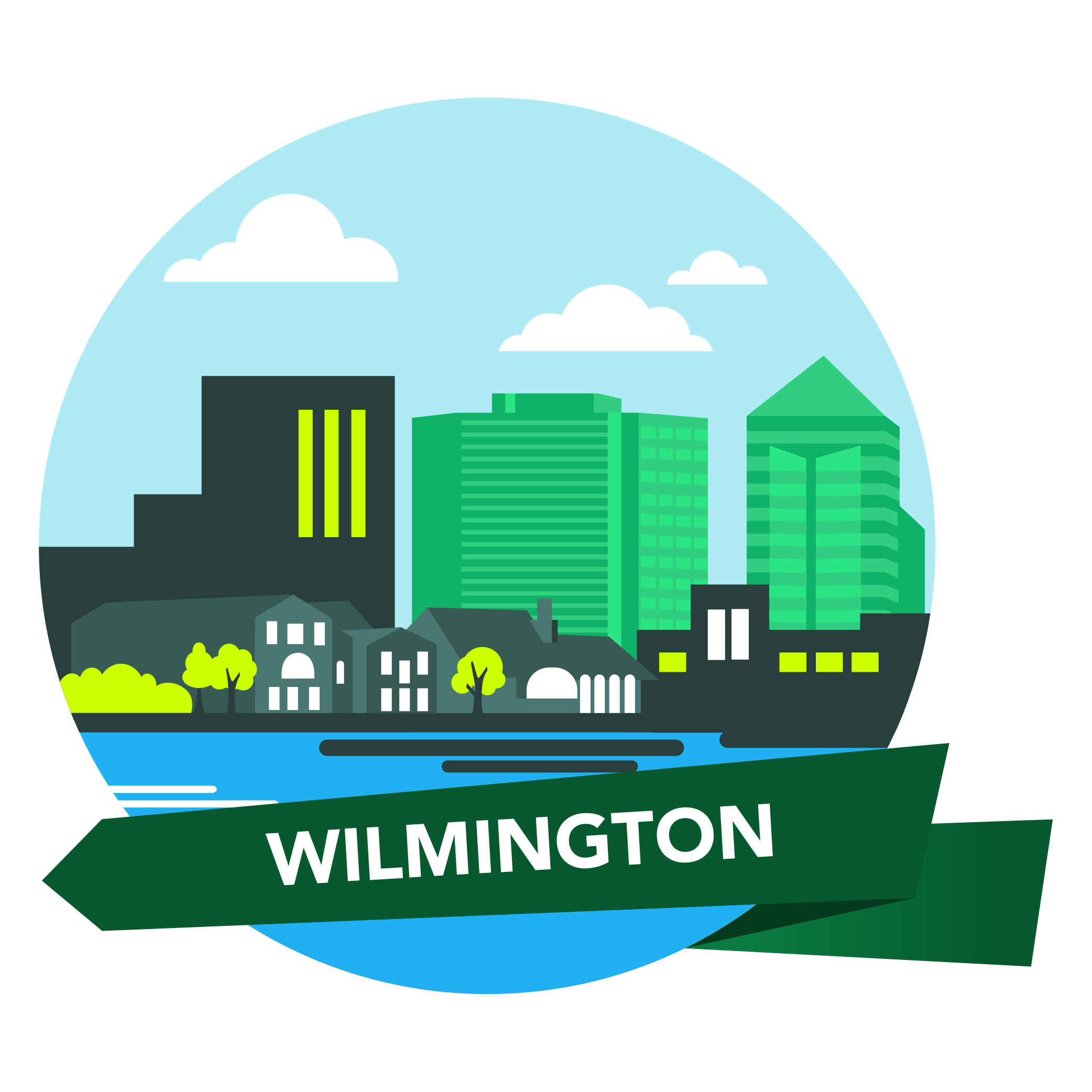 Wilmington, delaware - circle graphic skyline
